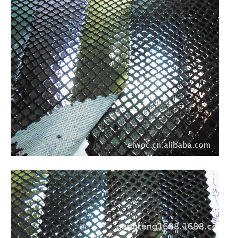 金属色鳞片蛇皮 菱形格子反光面料 鞋材箱包蛇纹皮革 四角蛇4002