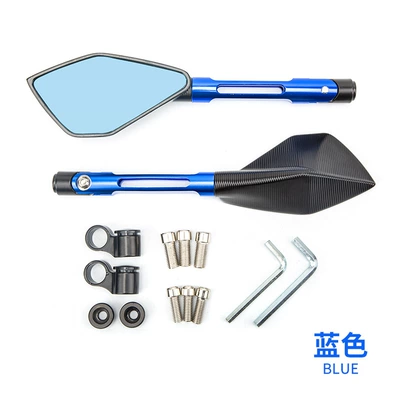 mirror long rod blue mirror – Motorcycle rearview mirror - cnc-modified-pentagonal-mirror-long-pole-blue