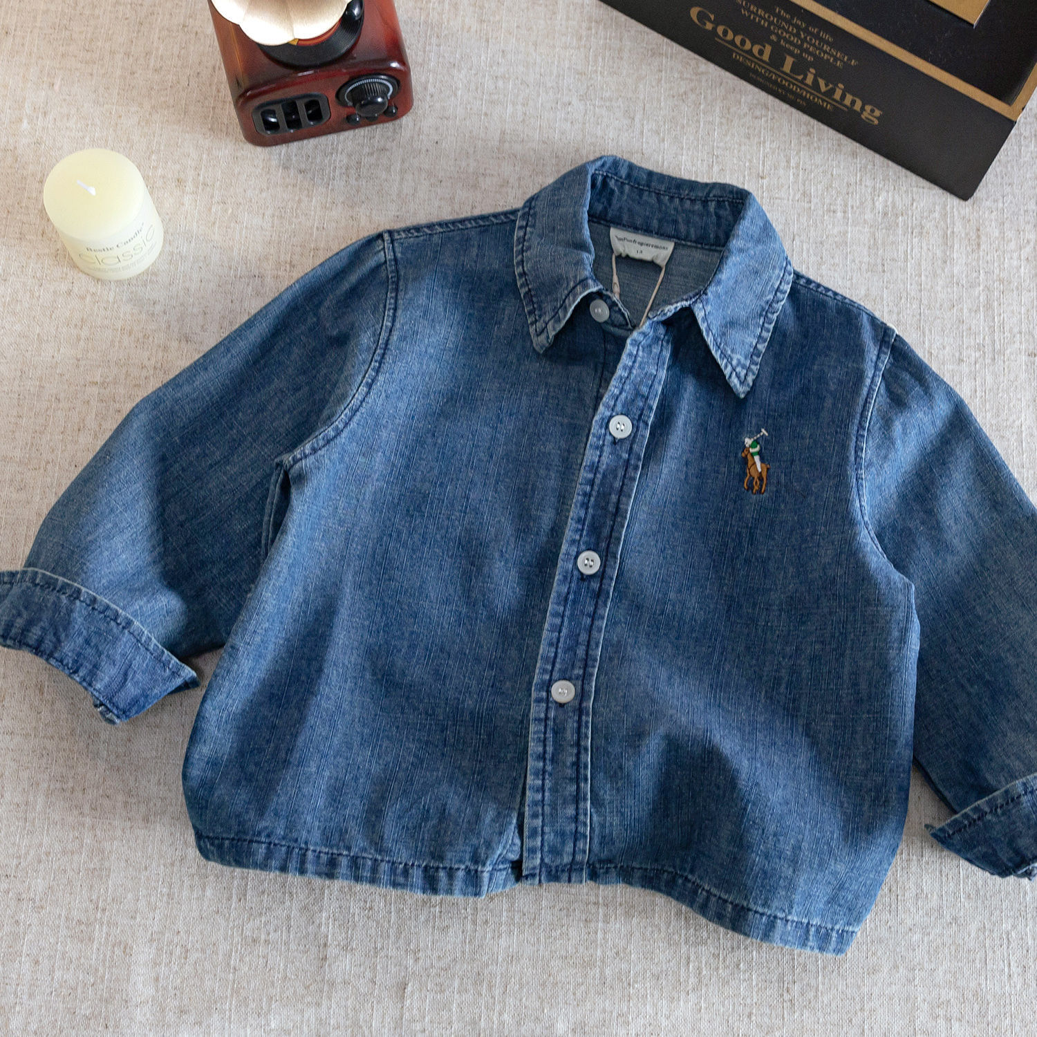 儿童牛仔衬衫2025春秋新款男童刺绣潮牌软牛仔长袖衬衣女童外套潮