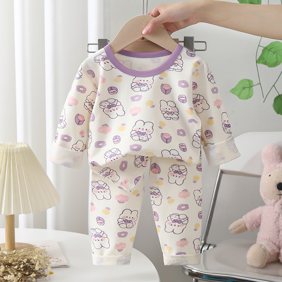 春秋儿童莱卡秋衣秋裤男女童纯棉内衣套装无骨缝宝宝睡衣家居服春