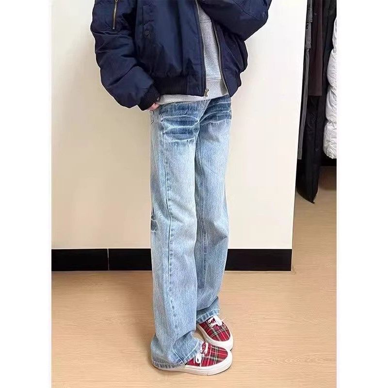 Coldstone Washed Lightning Pattern Jeans Men's Straight American Vibe Style Pants Design Slightly Flared Pants