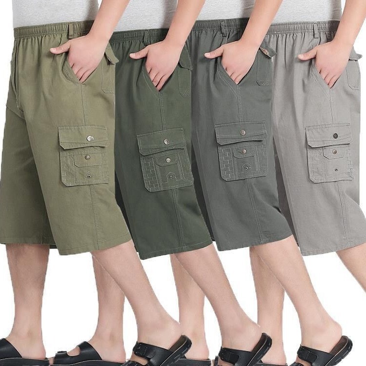 Summer Dad Shorts Men's Middle-aged and Elderly Casual Cropped Pants Men's Cargo Shorts Men's Loose Straight Mid-pants Breeches