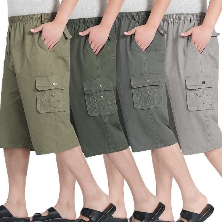 Summer men's shorts for dads, middle-aged and elderly casual cropped pants, men's work shorts, loose straight mid-length pants, breeches