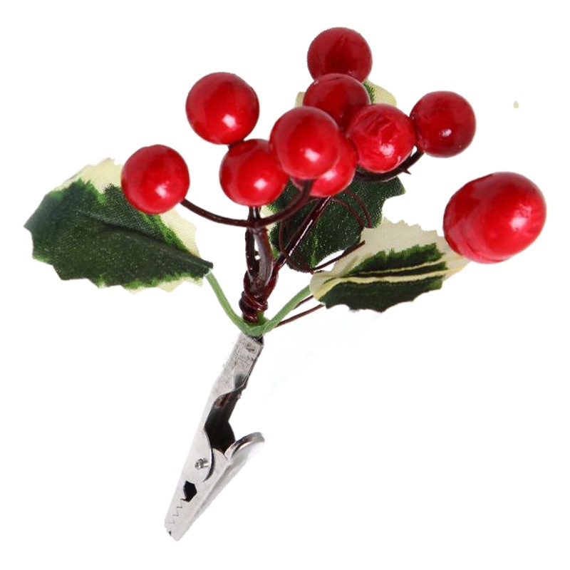 Navidad simulación Hoja Verde pequeña fruta roja rama árbol de Navidad guirnalda accesorios de DIY decoración del hogar clip Rama