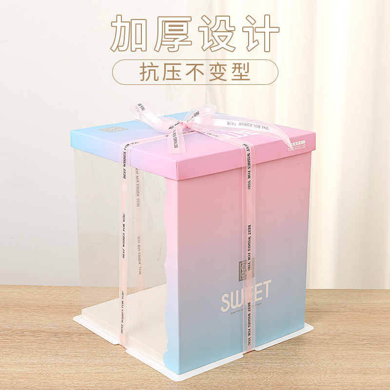 Caja de pastel de cumpleaños transparente al por mayor tres en uno caja de embalaje para hornear aumentada Caja de embalaje de pastel portátil de 6 pulgadas