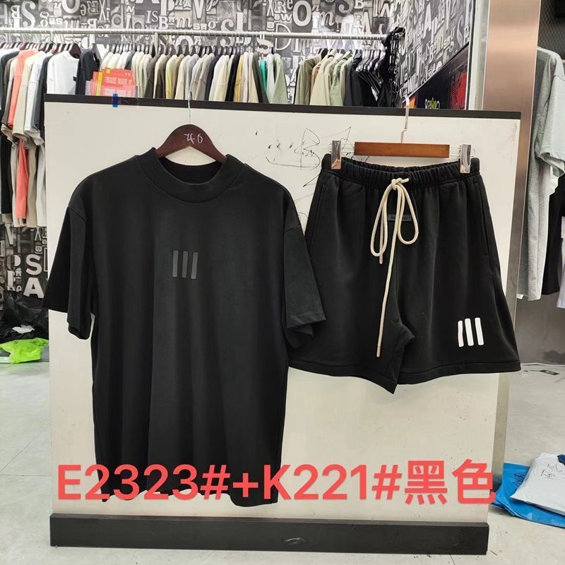FOGESS Camiseta de cuello redondo, manga corta, camiseta de cuello de terry, pantalones cortos, set suelto, moda masculina, juventud, 18 - 24 años
