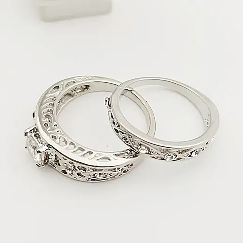 Women's Jewelry Palace Style Hollow Flower Carving Ring Pattern Design Couple Ring Wedding Anniversary Gift Set Ring_voghion.com