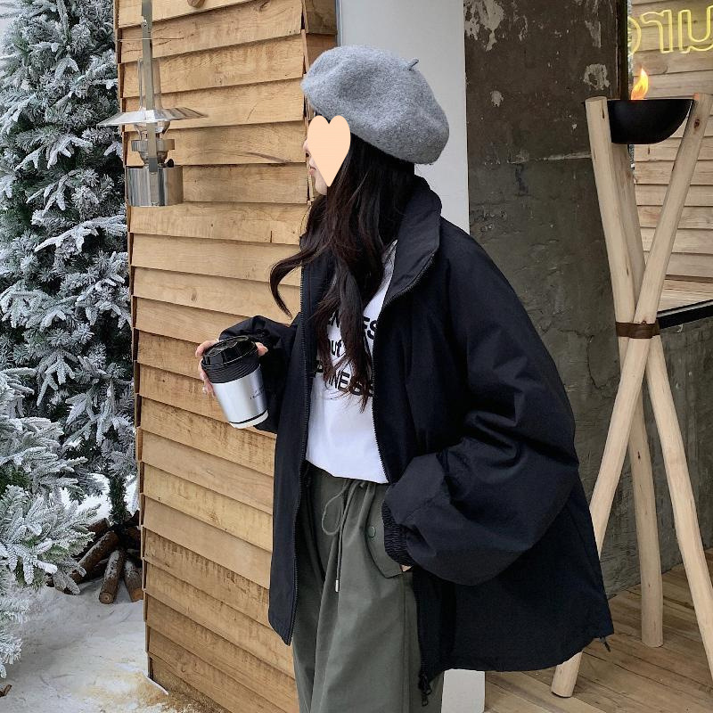 輕薄羽絨棉服女2025年新款寬鬆立領黑色二棉上衣深秋初冬夾棉外套