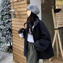 輕薄羽絨棉服女2025年新款寬鬆立領黑色二棉上衣深秋初冬夾棉外套