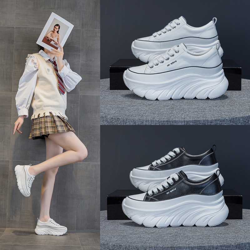 Popular genuine leather women's shoes, new autumn 2026 model, platform thick-soled height-increasing white sneakers, sports casual shoes Popular genuine leather women's shoes, new autumn 2026 model, platform thick-soled height-increasing white sneakers, sports casual shoes