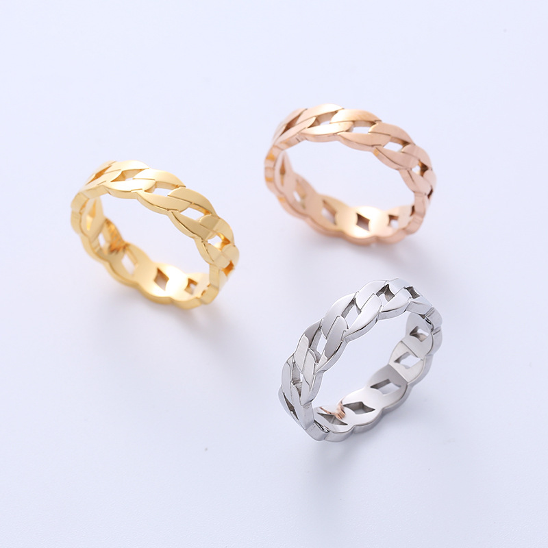 Simple Style Geometric Titanium Steel Rings Hollow Out Stainless Steel Rings
