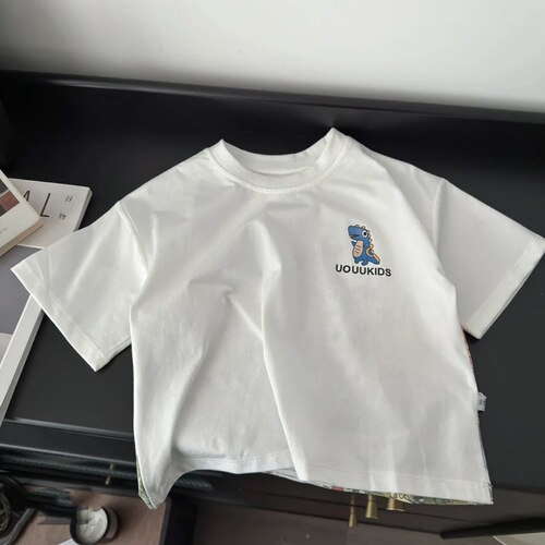 Children's Summer Casual Round Neck Digital Printing Dinosaur Short Sleeve T-Shirt for Boys Fashion Outerwear Cotton Top