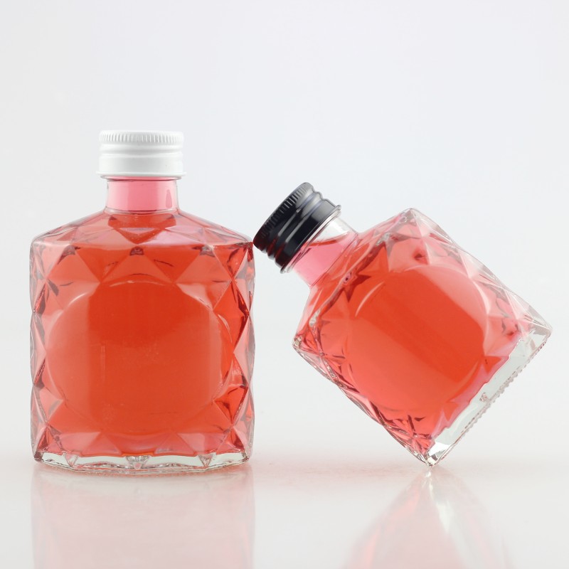 新款ins菱形花纹小瓶子玻璃小酒瓶冷萃咖啡分装小酒坛饮料密封瓶