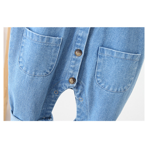 Hot Selling 2024 New Children's Overalls Korean Version 0-3 Years Old Baby Soft Denim Western Style One-piece Hidden Buckle Overalls