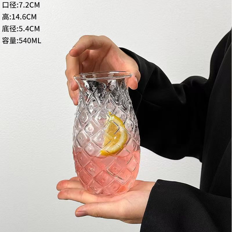 Taza de piña transparente Taza de jugo Taza de bebida fría Taza de agua simple Taza de una sola capa de vidrio para el hogar Taza de extracto frío