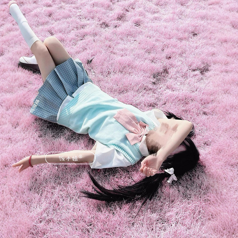 College Style Jk Uniform Layered V-Neck Sleeveless Japanese Knit Vest Top Versatile Solid Color Slimming Plaid Skirt Set