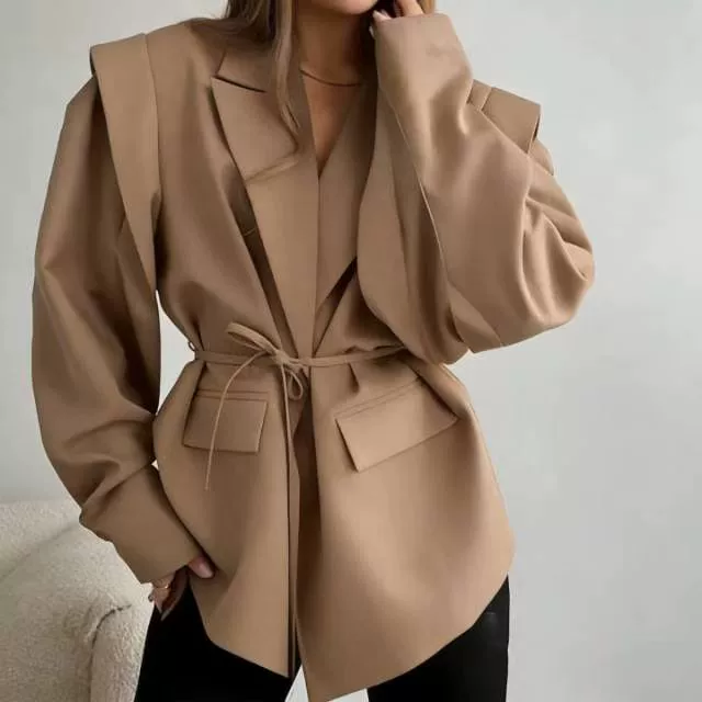 Демисезонная fitted куртка, европейский стиль oversize V-образный вырез, приталенный вид, женская