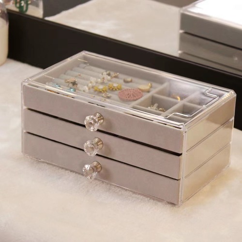 Fleece jewelry storage box earring and ring storage box accessory dustproof drawer-style gem box vanity storage