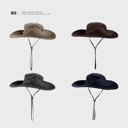 Western cowboy hat for women with drawstring fisherman hat for men, summer vacation large brim sun hat for outdoor fishing and mountain climbing