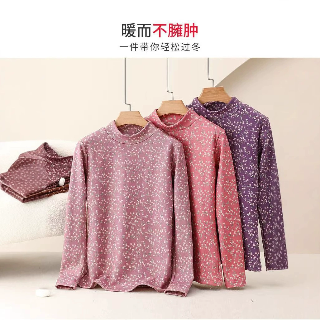 Футболка с принтом Delong среднего воротника с цветочным откидником женская весна и осень большая версия рубашки с длинным рукавом большой размер осенняя футболка