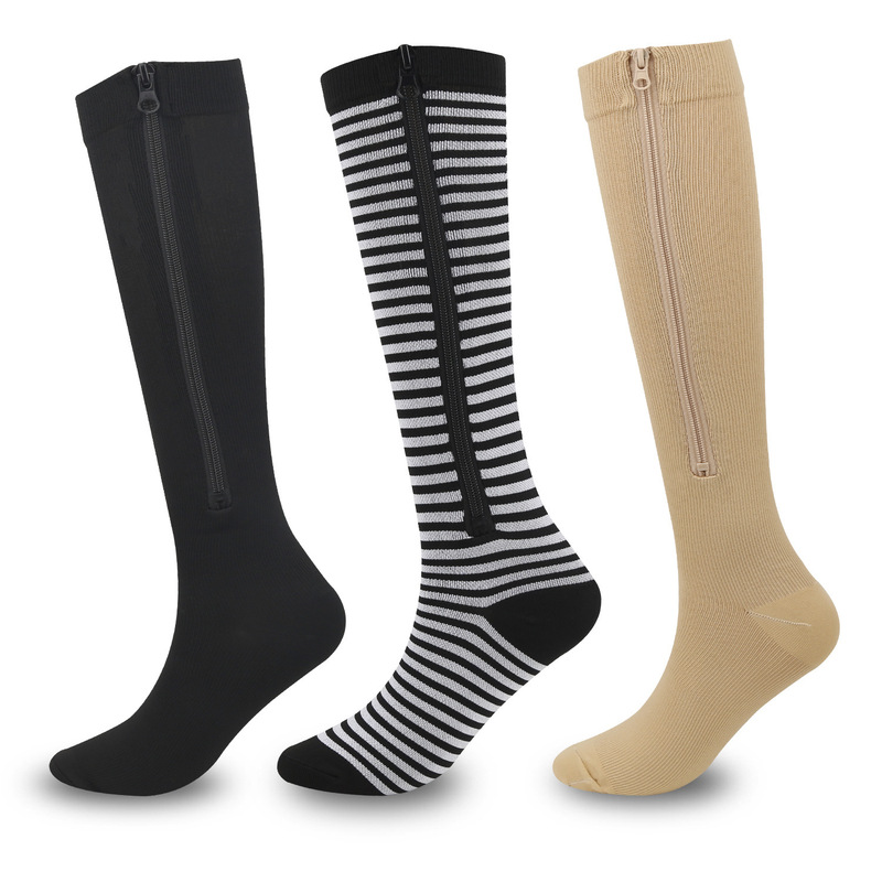 Cross-border sports cycling compression socks new bag toe compression zipper socks outdoor long calf elastic socks