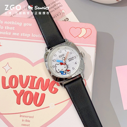 ZGO Zhenggang Sanrio co-branded watch literary retro temperament student small square watch helloKitty quartz watch