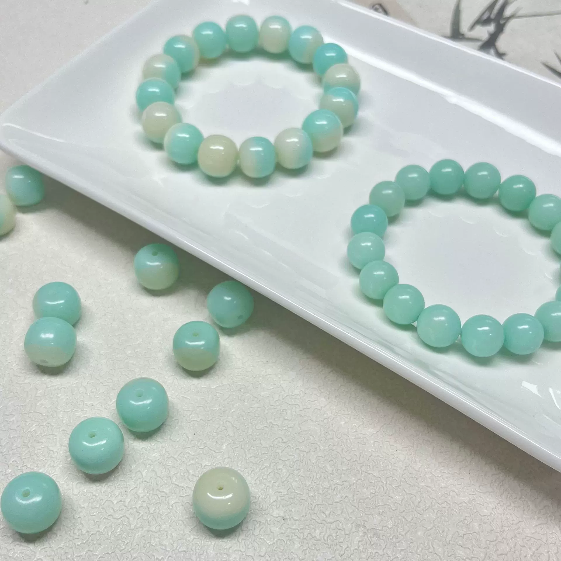 菩提根精工蓝色飘花手串大尺寸绕指柔学生女盘玩文玩佛珠念珠批发
