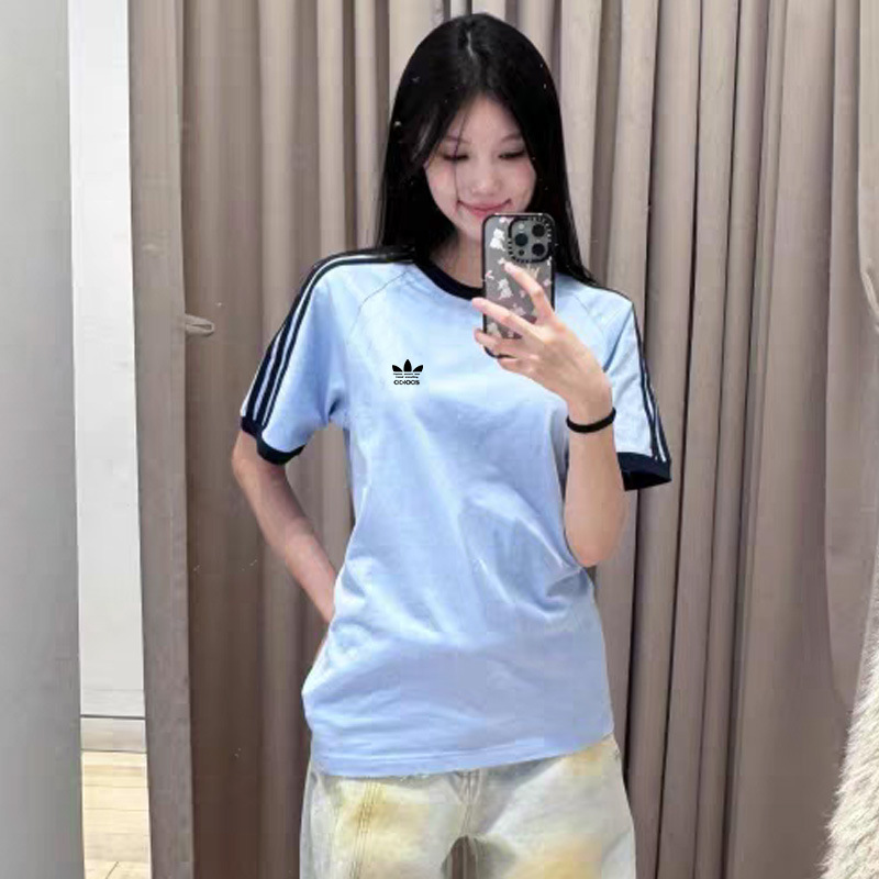 韓国版ジェニーと同じクローバー刺繍文字トレンディな純綿半袖Tシャツ夏のレディースプルオーバールーズ|undefined