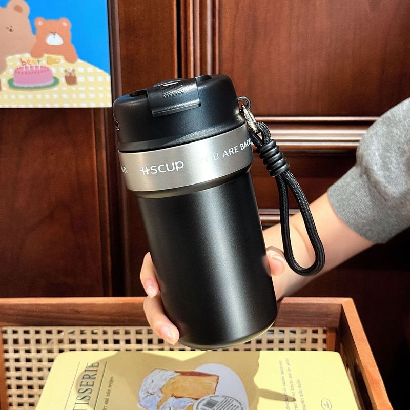 简约轻奢咖啡杯男生高颜值双饮水杯便携真空保冷随行不锈钢杯子|undefined