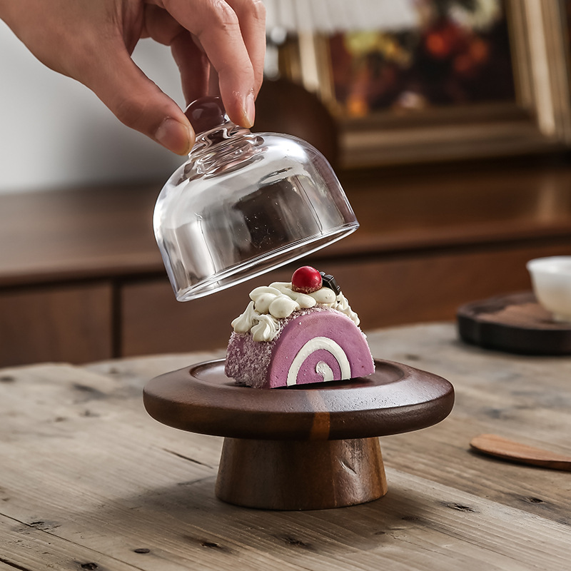 Acacia pastel de madera mini pie alto estante de exhibición de postres de postres de hotel de postres de restaurante de platos de distribución transfronteriza