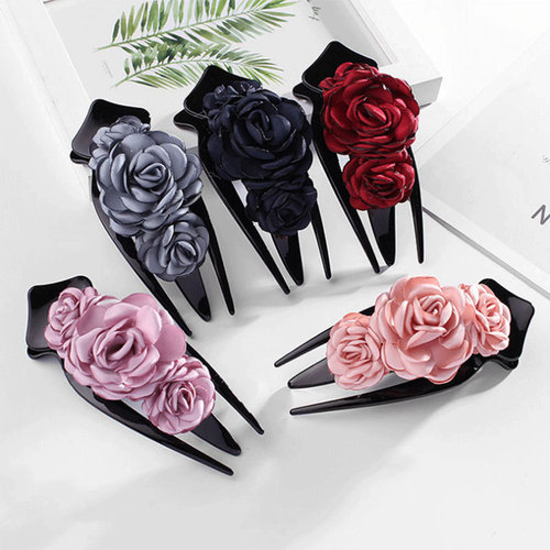Duckbill Clip Large Clip Ladies' Hair Clip Korean Style Silk Flower Fabric Hair Clip Fashion Top Clip