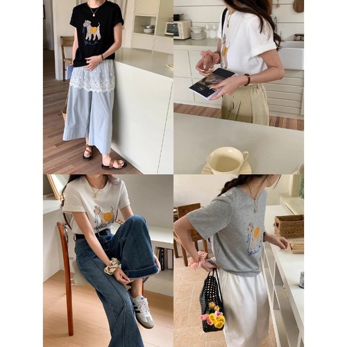 3th Morning Relaxation Cartoon Puppy Print Round Neck Short Sleeve T-shirt ZY2869