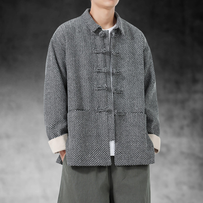 复古文艺 中国风毛呢料唐装外套男 新中式穿搭 秋冬 国朝盘衣