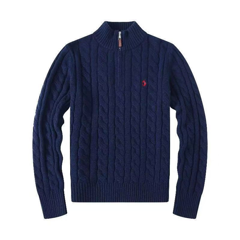 Cross-Border Autumn and Winter Style Raffy Pony Logo Embroidered Knitwear Half Turtleneck Zipper Twist Casual Men's Knitwear Top
