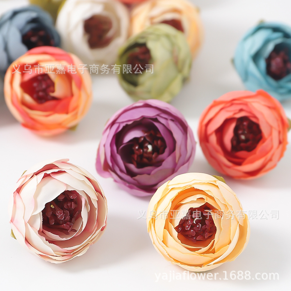Artificial Flowers for Wedding Use, Fake Flowers, Artificial Rose Heads, High-End Realistic European-Style Camellia Buds, Gift Box Decoration