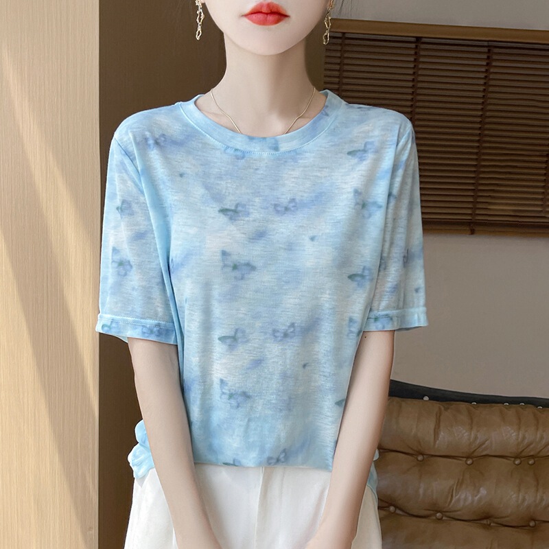 New Chinese Style Short-Sleeved Knitwear for Women Summer New Thin Large Size Loose T-Shirt Summer Women's Elegant Top