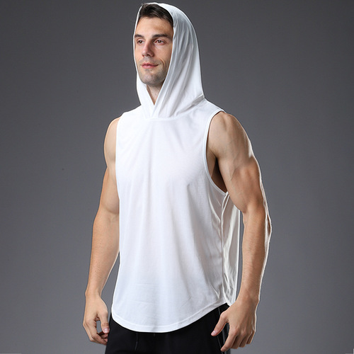 Hooded fitness vest men's basketball running training loose quick-drying breathable vest European and American large size sports vest