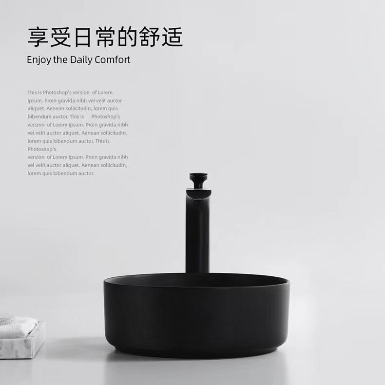 Estilo nórdico creativo mate negro lavabo pequeño tamaño lavabo de cerámica lavabo único lavabo balcón cuenca redonda