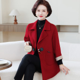 妈妈秋装中年毛呢开衫新款洋气中长款双面呢大衣时尚春秋外套上衣，女装毛呢外套，妃慕昵服饰