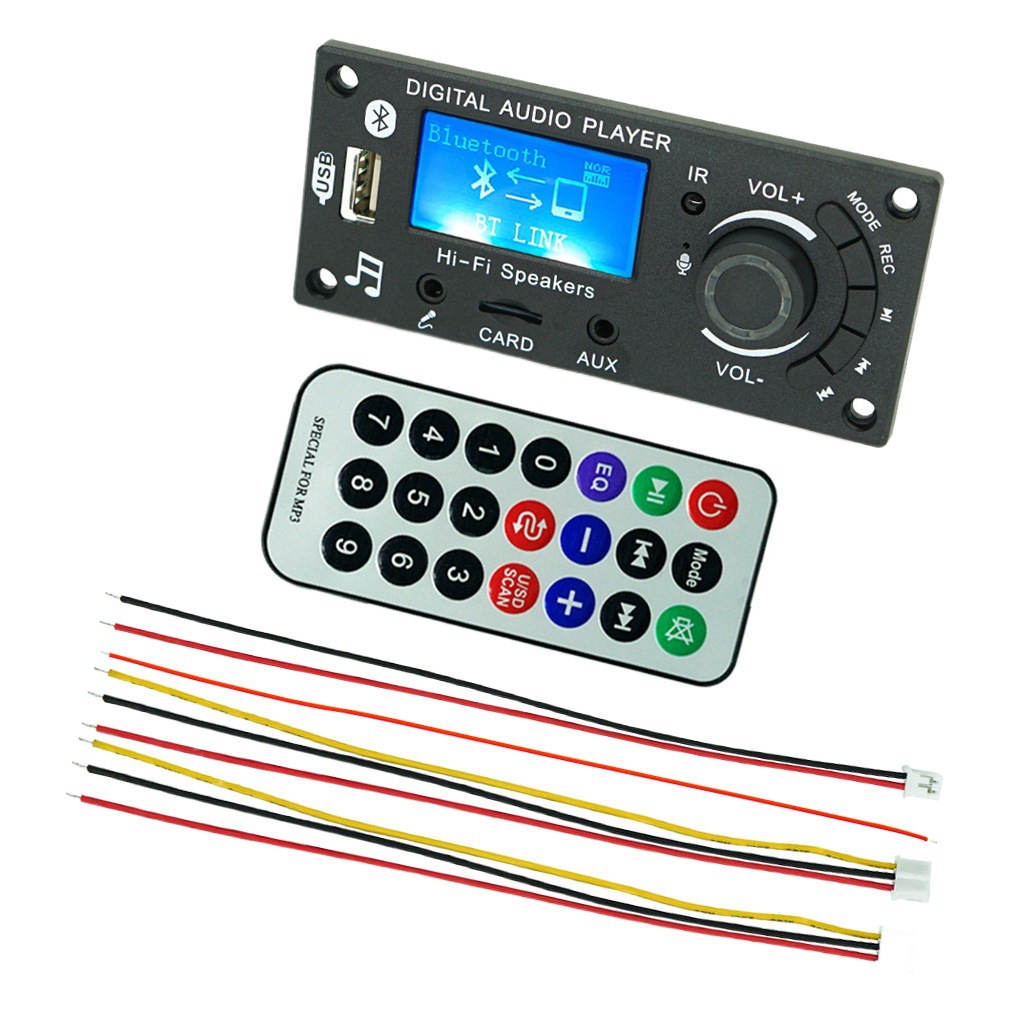 Pantalla LCD que muestra letras, accesorios de audio MP3 con alimentación de 12 V, decodificador, placa amplificadora DIY, conexión Bluetooth