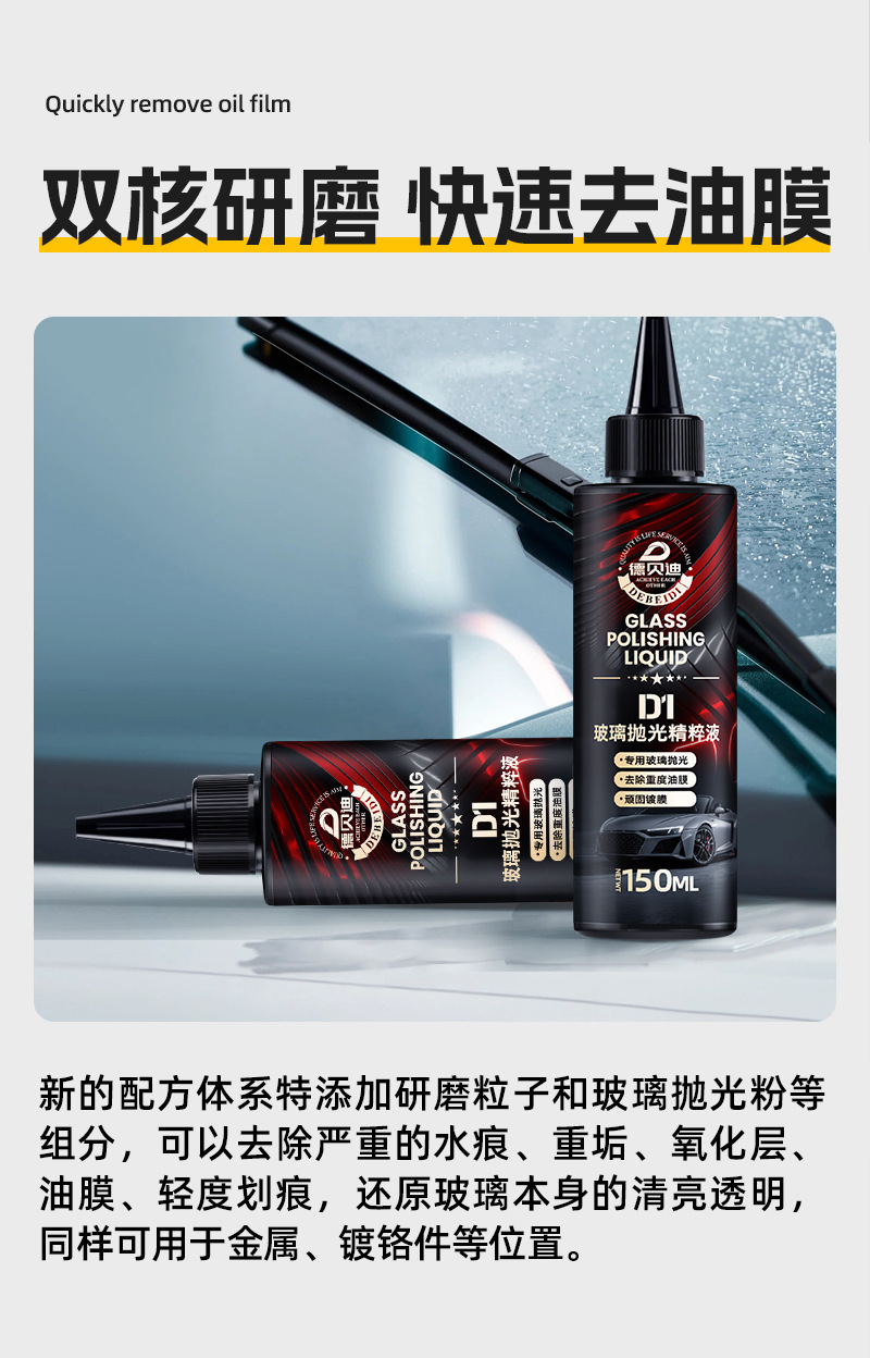 Debedi Car Glass Polishing Liquid Upgraded with Cerium Oxide to Remove Oil Film, Coating, Water Stains, and Minor Scratches Without Leaving Marks
