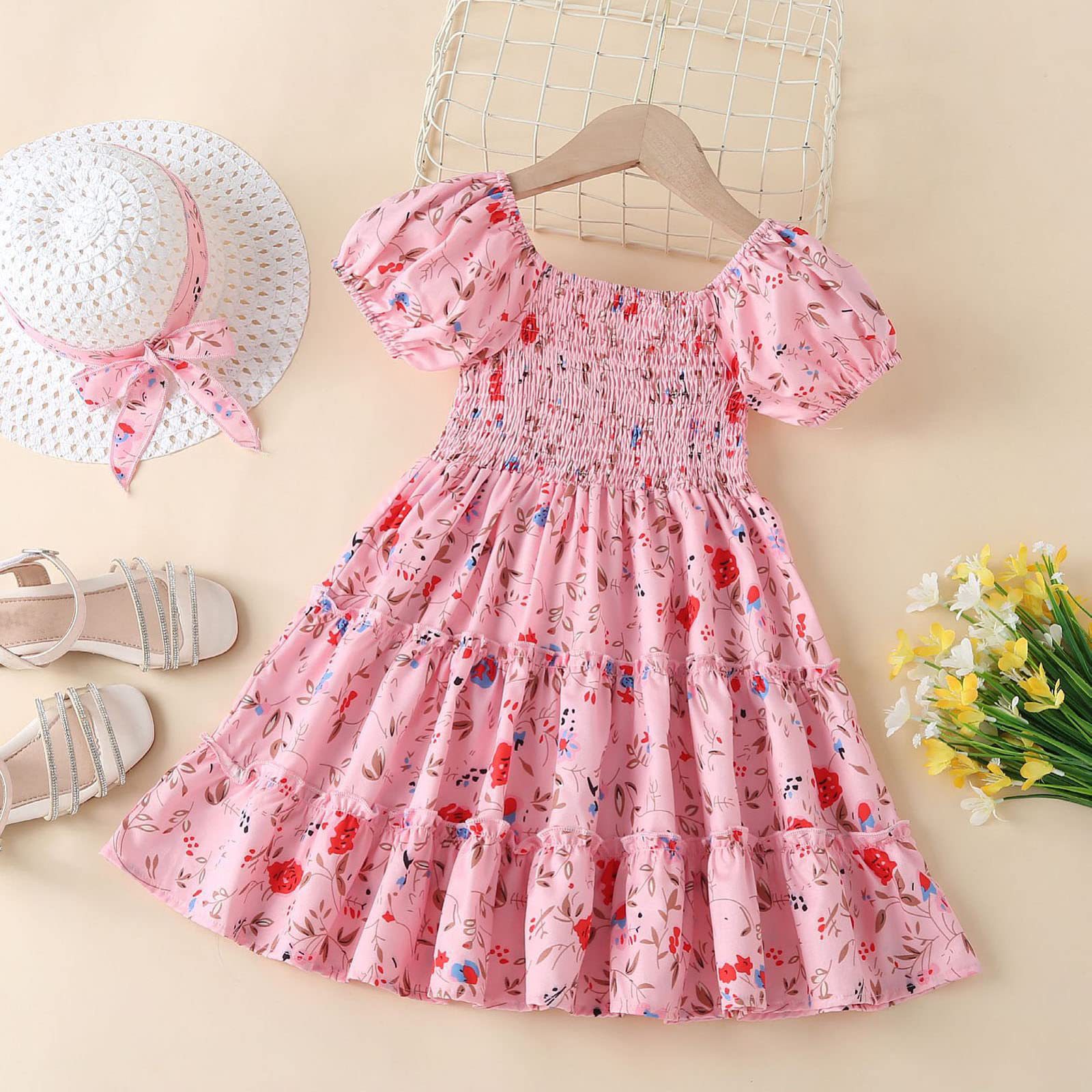 Girls dress with puff sleeves 2023 summe...