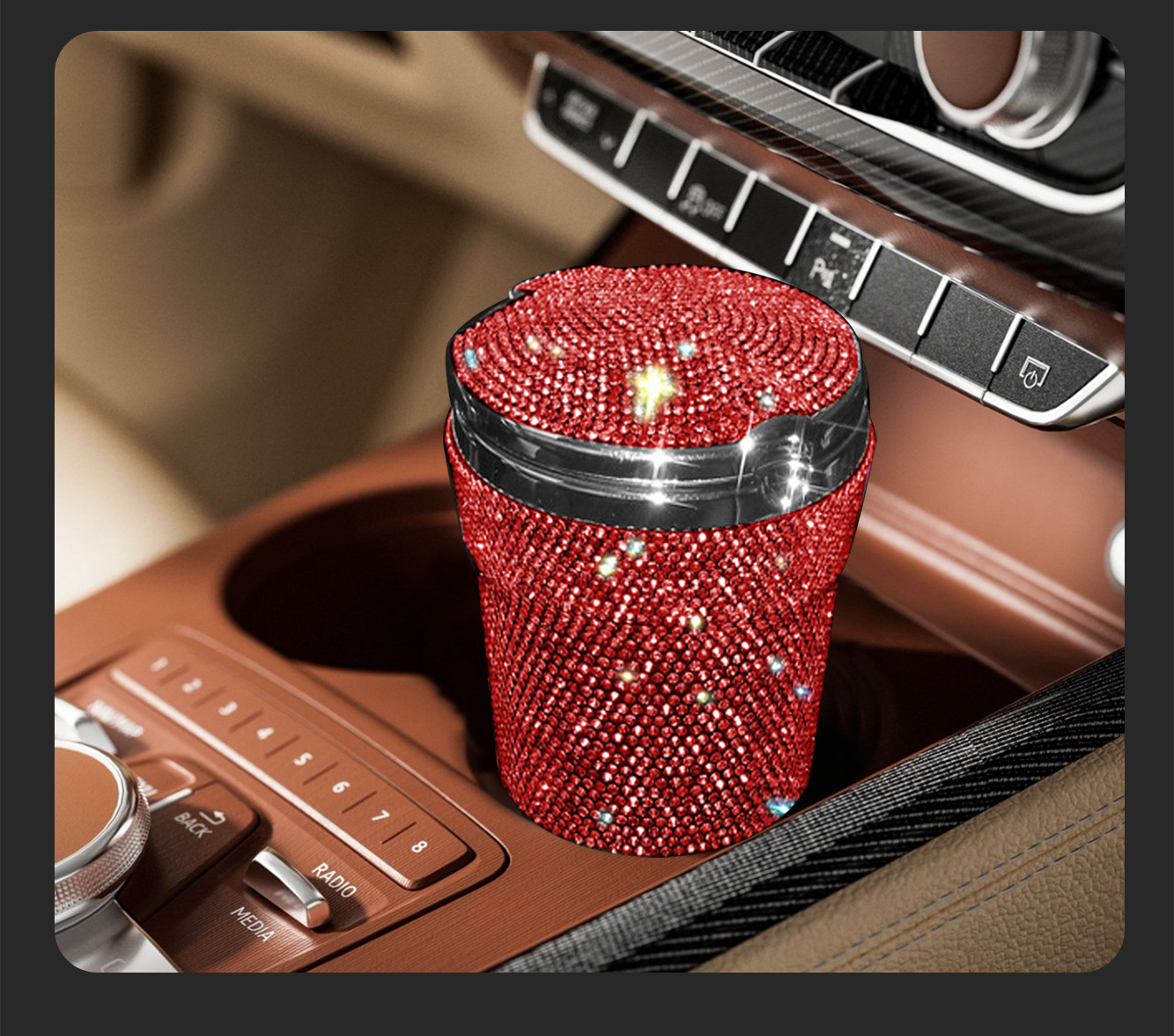 Diamond-Encrusted Car Ashtray, Creative and Personalized, with Cover, Led Light, Multifunctional, Universal, High Temperature Resistant, Flame Retardant