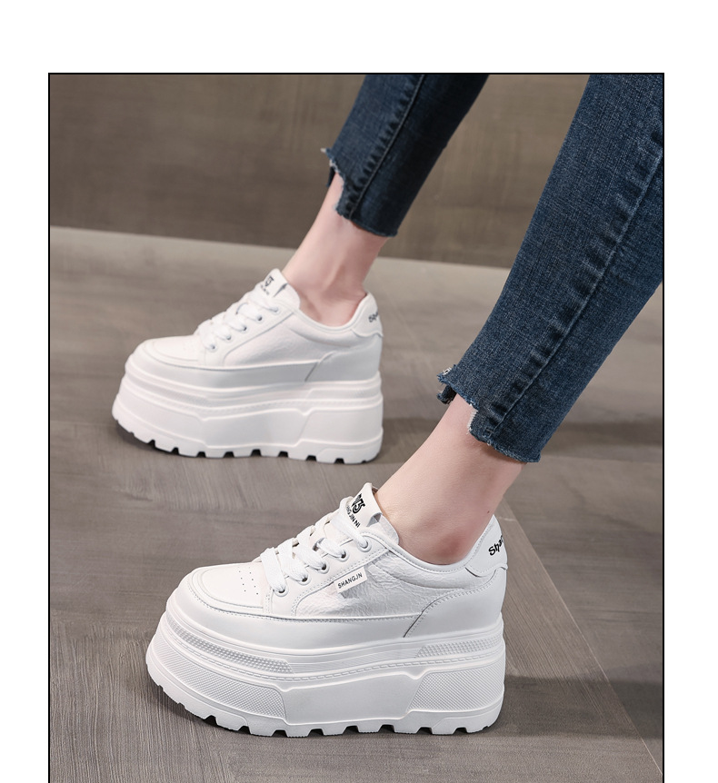 Giày sneaker nữ đế dày tăng chiều cao phong cách đơn giản — Đen trắng chi tiết 12