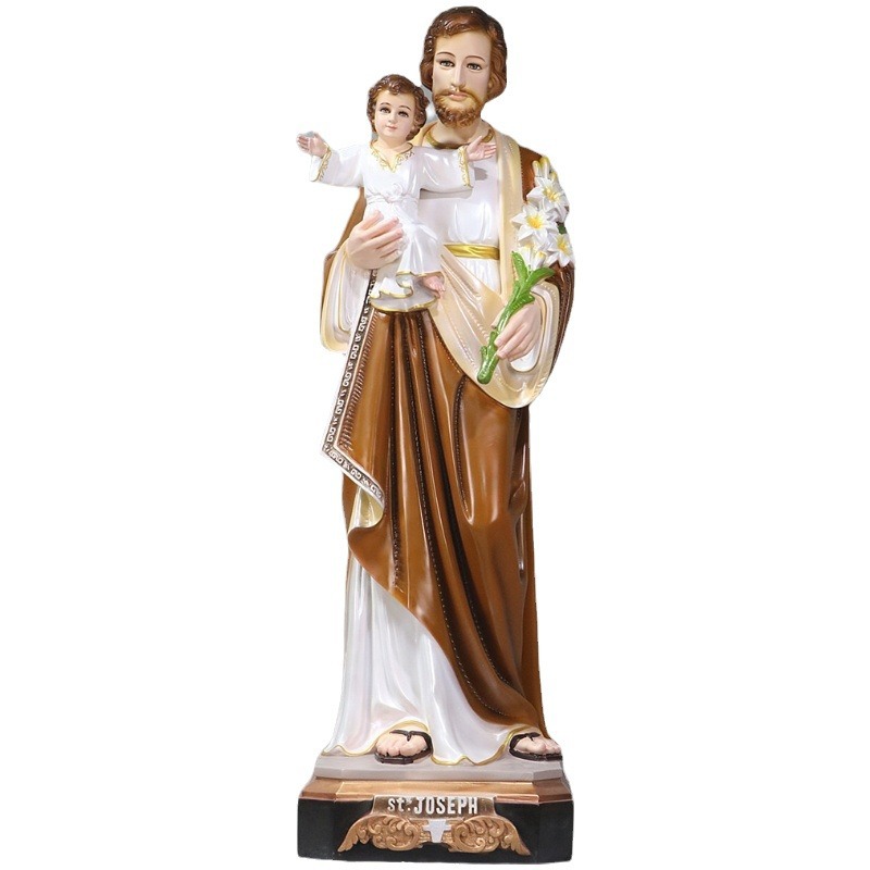120cm José abraza al niño santo adornos mirando estatuas de fibra de vidrio decoración de la iglesia doméstica