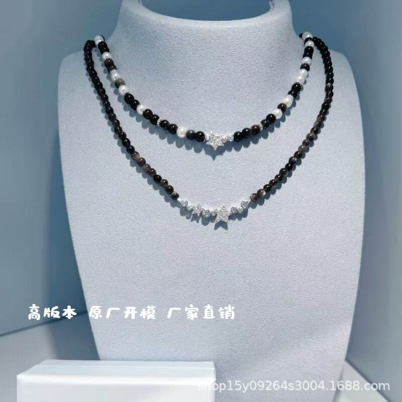 [New Product] Hefag Hejia Jewelry Silver Obsidian Bubble Necklace Light Luxury Elegant Nebula Necklace Accessories