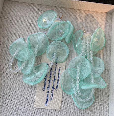 Mint green flower earrings