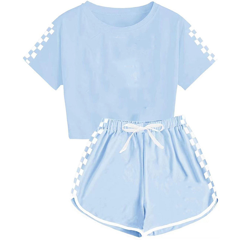 Boys and Girls T-shirt + shorts sports pajamas children suit blank solid color