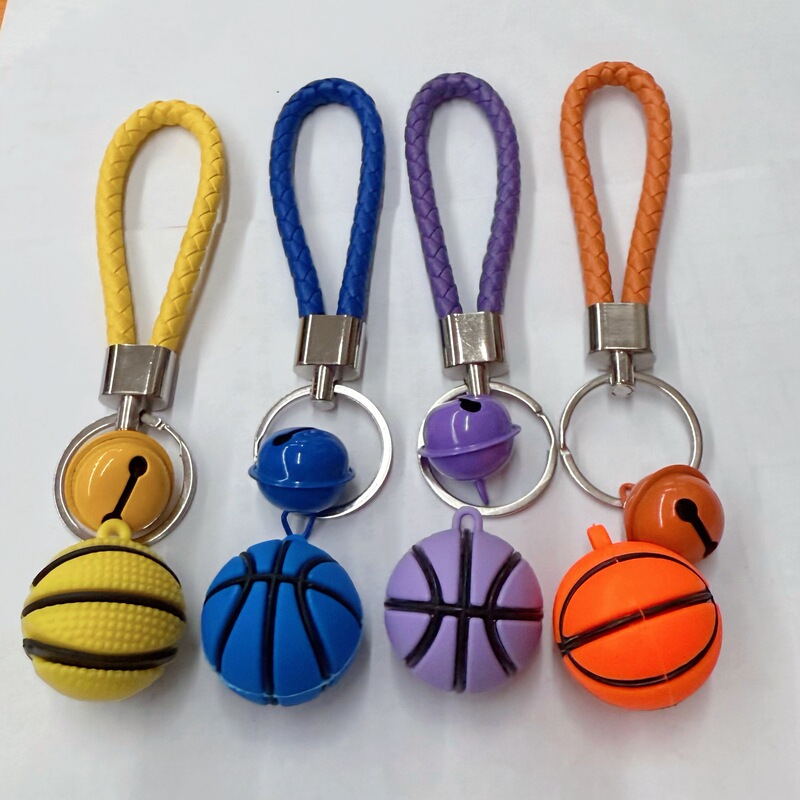 New Style Realistic Basketball Keychain Cute Cartoon Doll Metal Bell Pendant Trendy Toy Decoration Braided Rope Wholesale