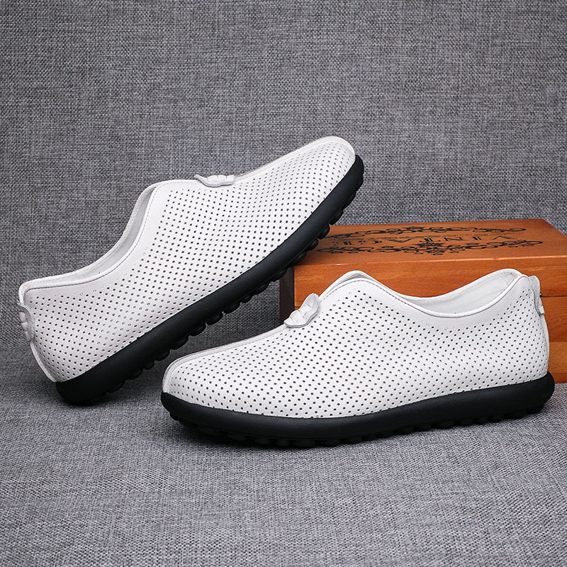 Verano viejo Beijing zapatos de tela sandalias de cuero casuales de los hombres de piel de vaca transpirable agujero papá zapatos de mediana edad y ancianos zapatos de los hombres suaves